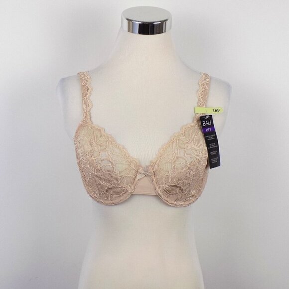 Bali Bra Lace Desire Lift Underwire Size 36B Cream Tan Nude Adjustable Straps - Picture 1 of 7
